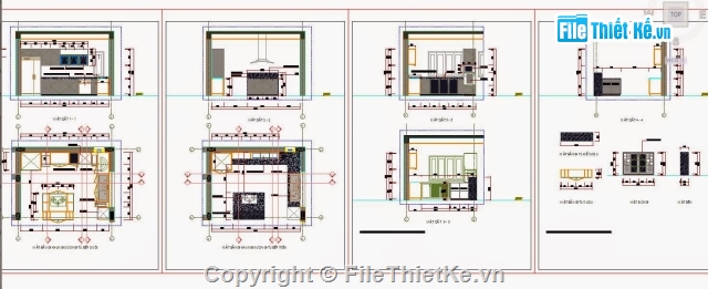 Bếp và tủ,bố trí đền,Chi tiết tủ,Chi tiết mặt đứng